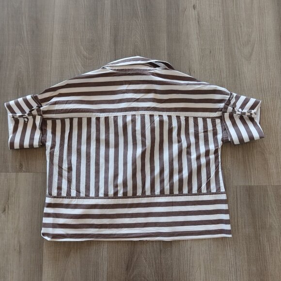 BANANA REPUBLIC striped shirt top brown white stripe XS button summer office - Picture 5 of 9